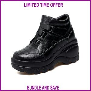 Leather Orthopedic Chunky Platform Ankle Boots Arch Support Wedge Booties